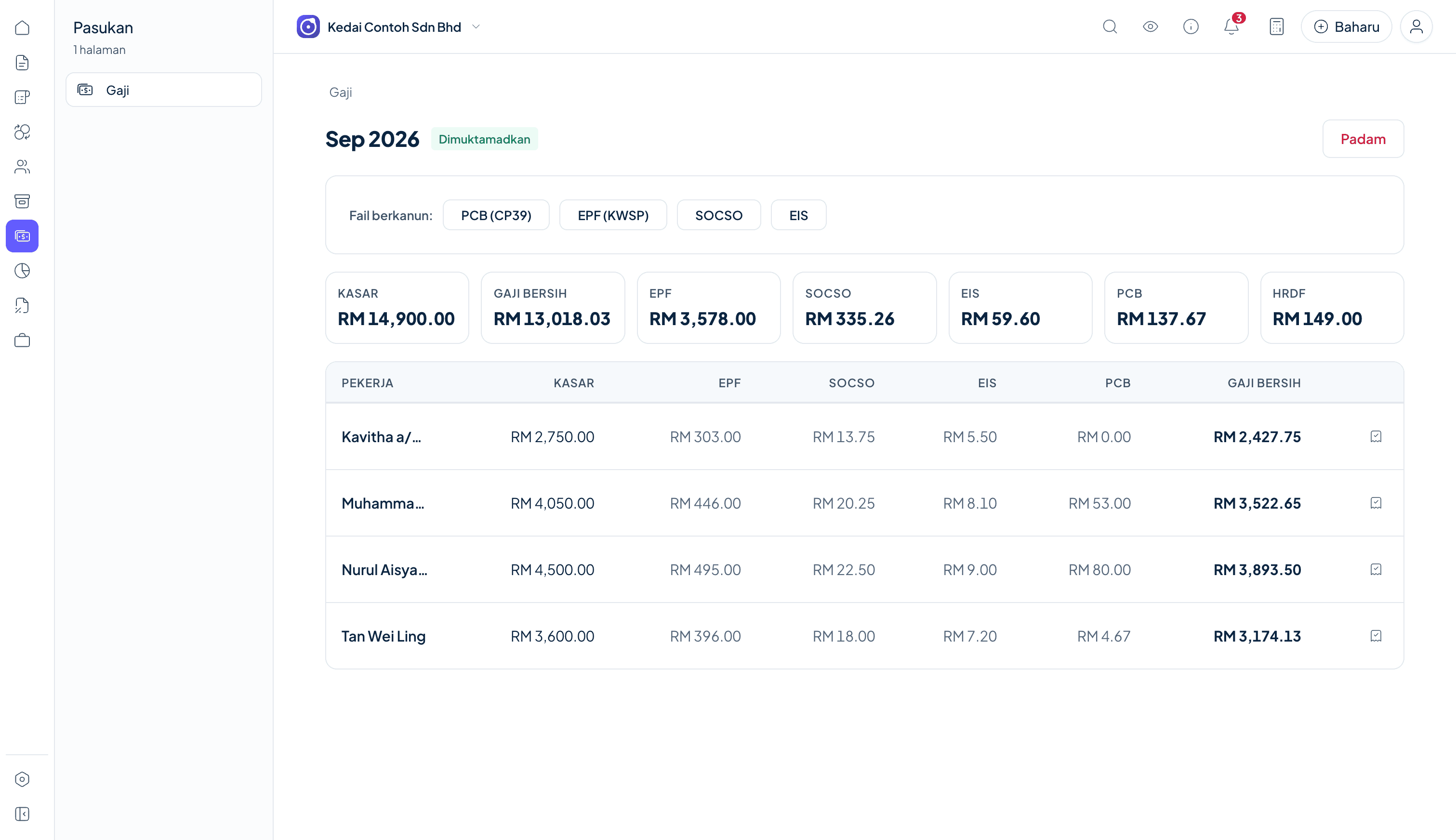 Ruang kerja gaji Orbit Finance untuk gaji dan caruman berkanun