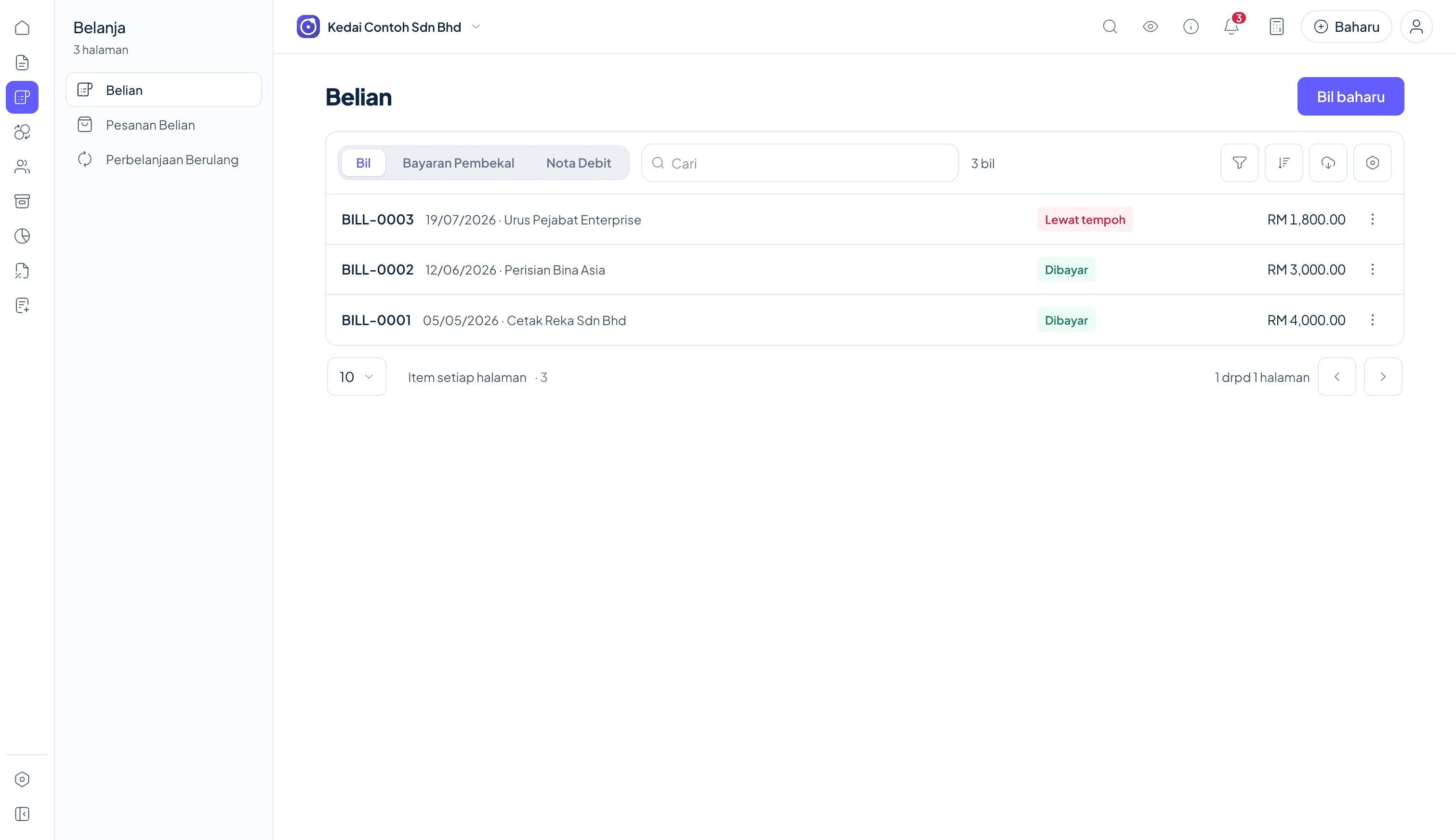 Ruang kerja pembelian Orbit Finance untuk bil pembekal dan perbelanjaan